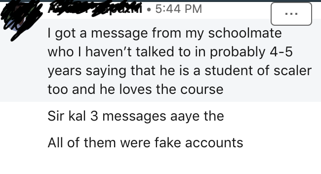 Mentor who got messages from 3 different fake accounts